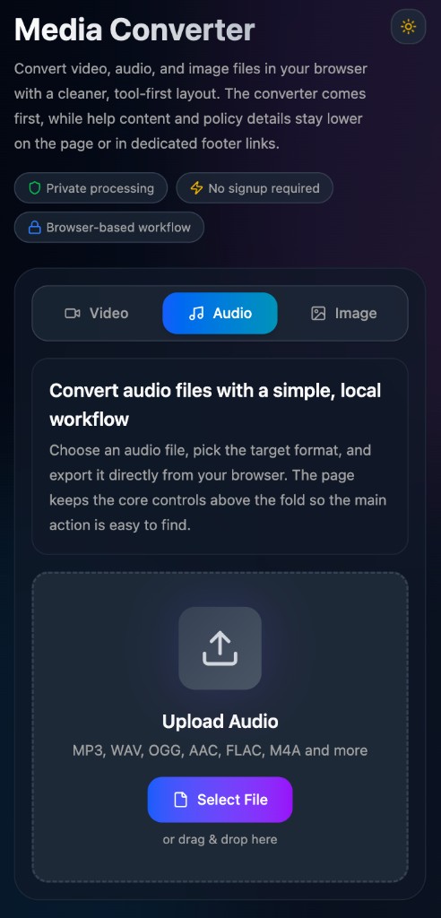 Audio converter dark mode