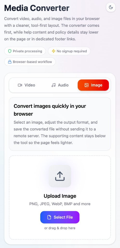 Simple Media Converter image tab light mode