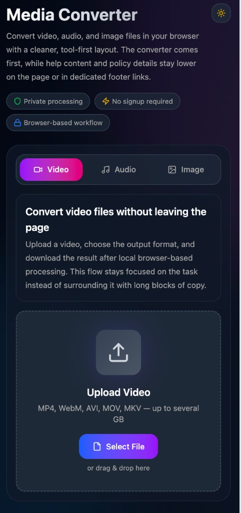Video converter dark mode