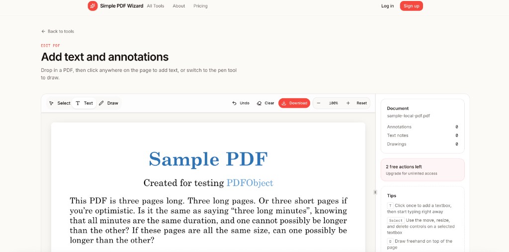 Simple PDF Wizard edit tool on desktop