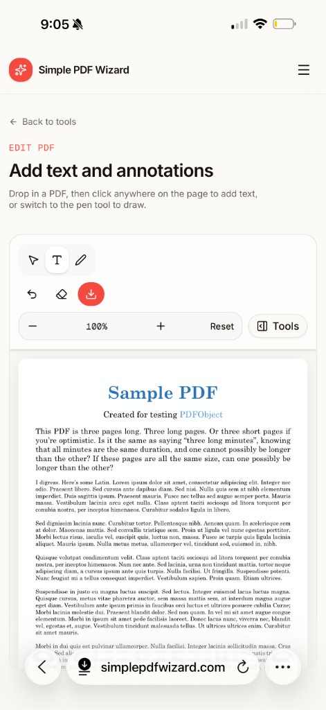 Simple PDF Wizard edit PDF with annotations on mobile