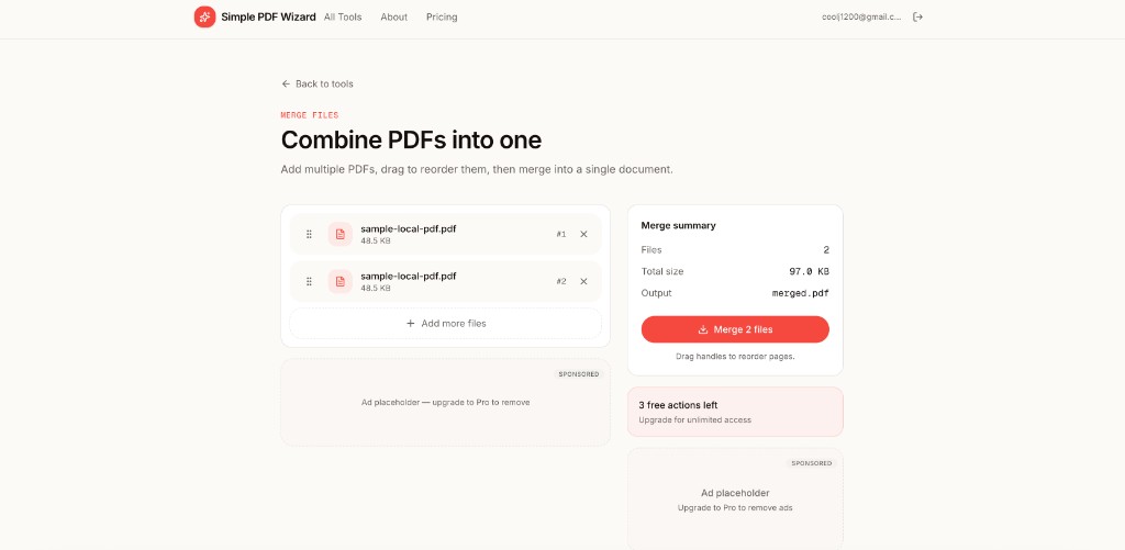 Simple PDF Wizard merge tool on desktop