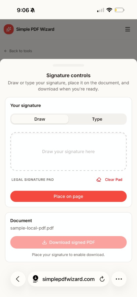 Simple PDF Wizard sign document on mobile