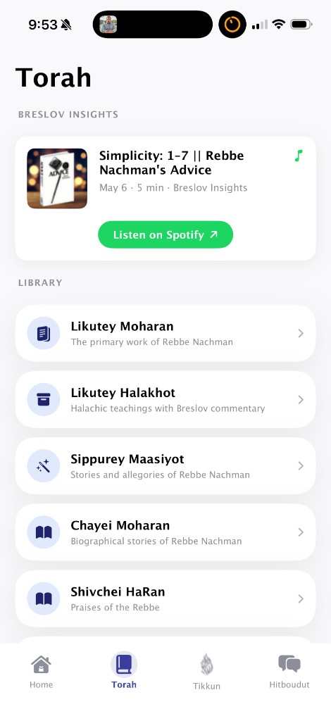 Tikkun Haklali Torah section with library and Breslov insights